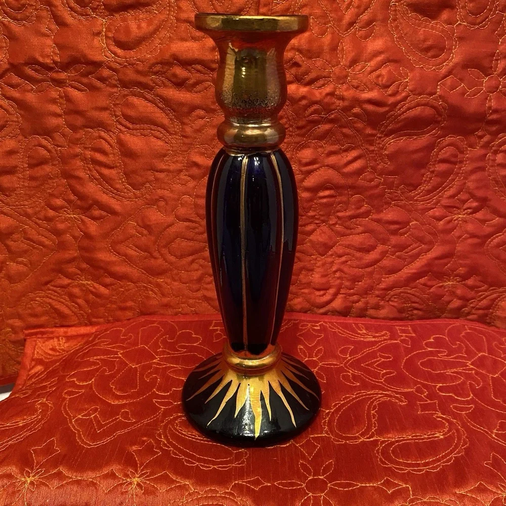 Vintage cobalt blue glass candlestick, celestial bud vase 9